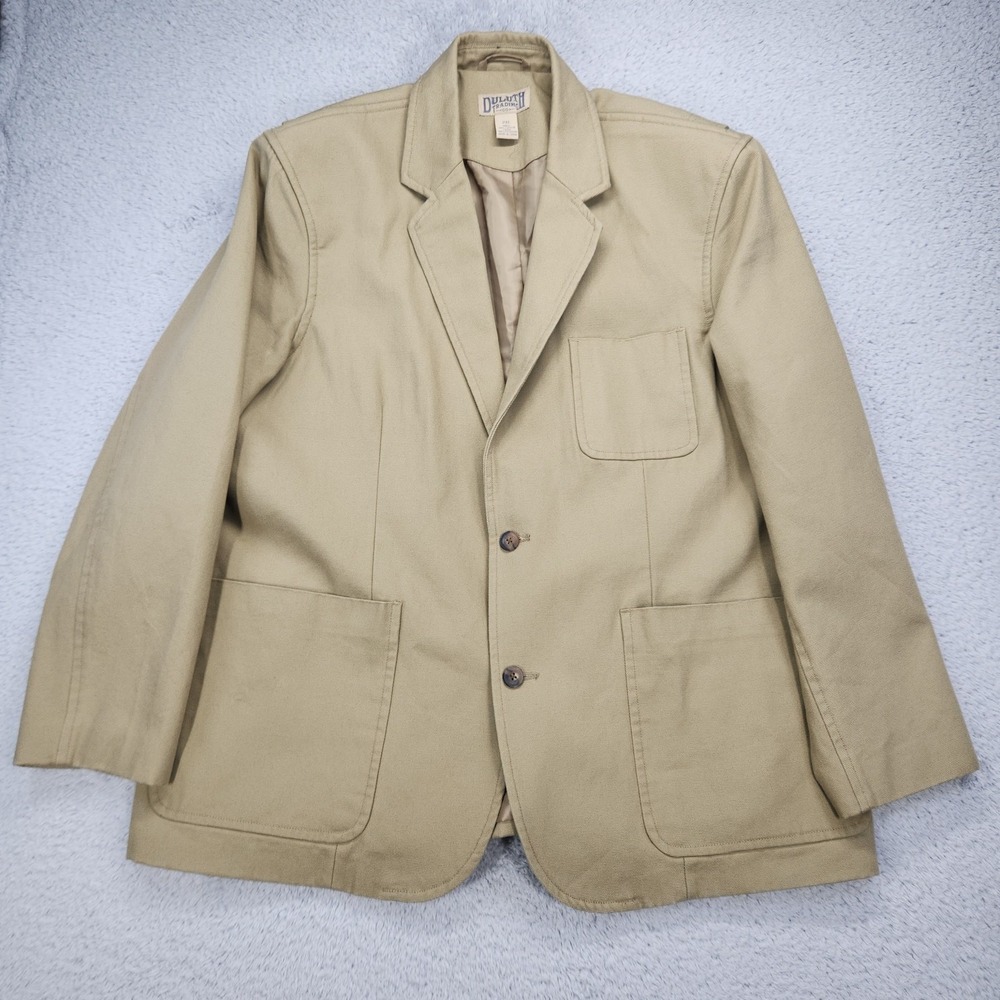 Duluth Trading Co Blazer Mens 2XL Beige Cotton Sport Coat Utility Travel Jacket